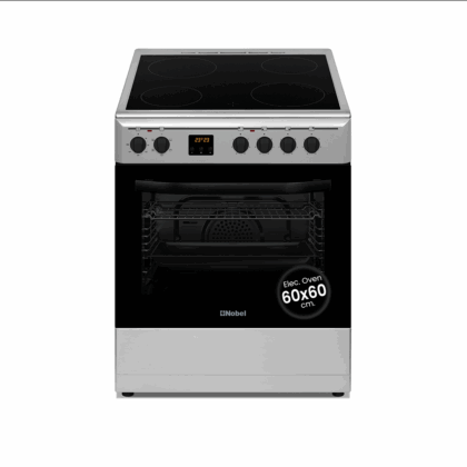 Nobel 60 x 60 Ceramic Cooker, 4 Ceramic Hob, Electric Grill & Electric Oven, 6 Knob Control with Digital Display with Black Top Ceramic Hob 59.8 x 61 x 86.5 cm, Black, Made In Turkey NGC60VTC Silver